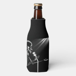 B&W X-Ray Vision Skeleton Singing on Mic Bottle Cooler