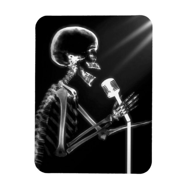 B&W X-Ray Vision Skeleton Singing on Mic Magnet (Vertical)