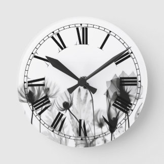B&W X-Ray Wildflowers Round Clock