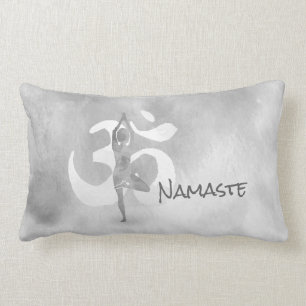 B&W Yoga Instructor Meditation Tree Pose Om Symbol Lumbar Cushion