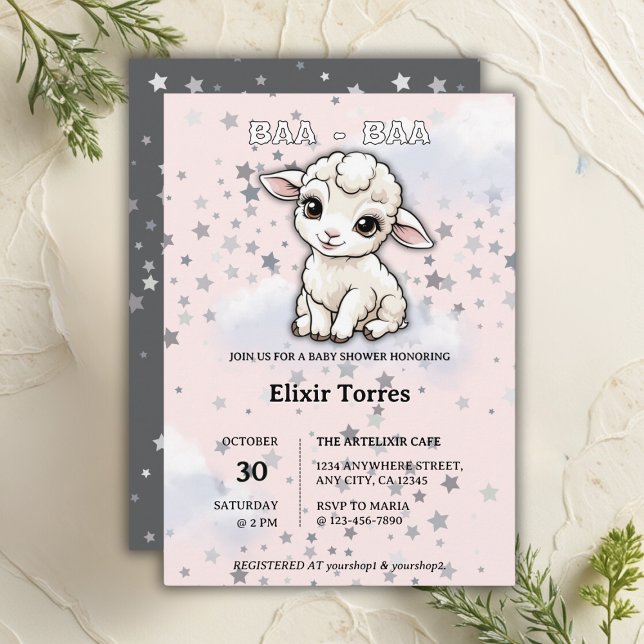 Baa-baa A Little Lamb Stars Baby Shower Invitation (Creator Uploaded)