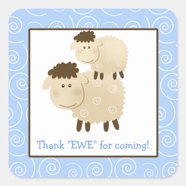 Baa Baa Sheep Blue Lamb Square Envelope Seals 20 (Front)