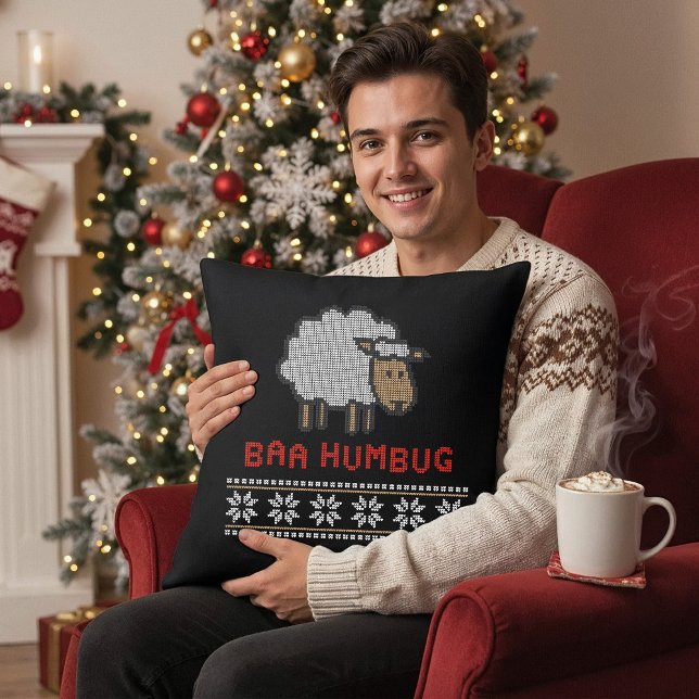 Baa Humbug Sheep - Funny Scrooge Pun Christmas Cushion (Creator Uploaded)