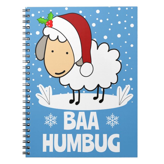 Baa Humbug Sheep Wearing A Santa Hat Holiday Notebook (Front)