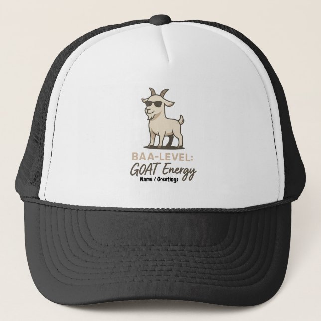  Baa-Level: GOAT Energy Funny Cool Goat Pun Trucker Hat (Front)