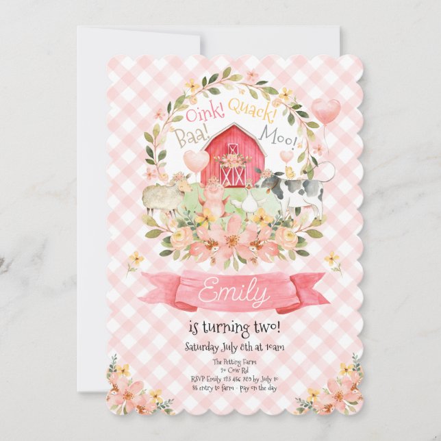 Baa Oink Farm Animals 2nd Birthday Invitation (Front)