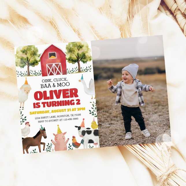 Baa Oink Moo Farm 2nd Birthday Photo Invitation (Creator Uploaded)
