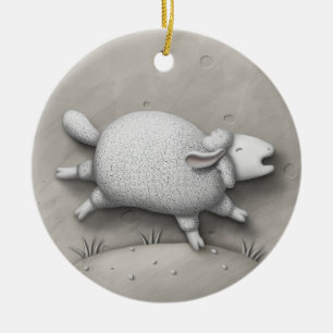 Baa Relief Cute Galloping Sheep Ceramic Tree Decoration