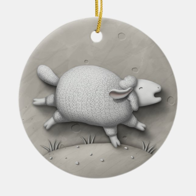 Baa Relief Cute Galloping Sheep Ceramic Tree Decoration (Front)