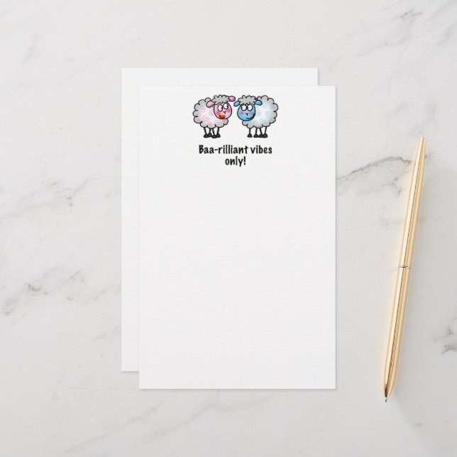 Baa-rilliant - Cute Cartoon Sheep Pair Stationery (Front/Back In Situ)