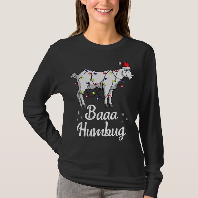 Baaa Humbug Goat Santa Hat And Lights Goat Lover C T-Shirt (Front)