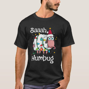 Baaah Humbug Funny Sheep In Santa Hat Lights Merry T-Shirt