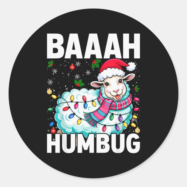 Baaah Humbug Sheep Xmas Lights Funny Anti Christma Classic Round Sticker (Front)