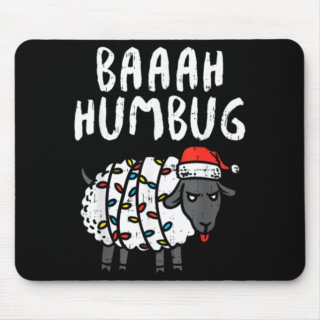 Baaah Humbug Sheep Xmas Lights Funny Anti Christma Mouse Pad (Front)