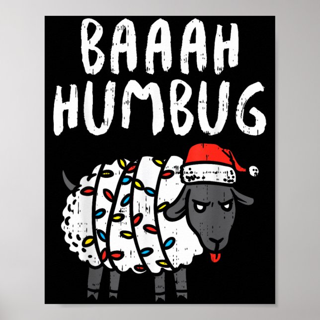 Baaah Humbug Sheep Xmas Lights Funny Anti Christma Poster (Front)