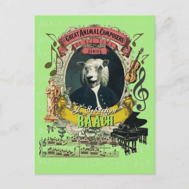 Baach Funny Sheep Great Animal Composer Bach Postcard (Front)