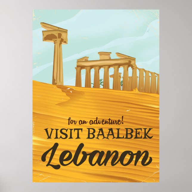 Baalbek Temple Lebanon vintage travel poster (Front)
