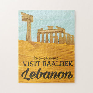 Baalbek Temple Lebanon vintage travel poster Postc Jigsaw Puzzle