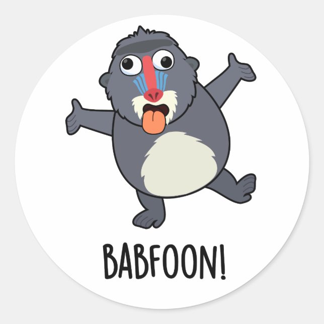 Bab-foon Funny Buffoon Baboon Pun  Classic Round Sticker (Front)