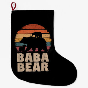 Baba Bear Vintage Retro Funny Father's Day 2 Cubs  Large Christmas Stocking