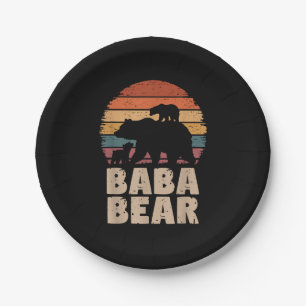 Baba Bear Vintage Retro Funny Father's Day 2 Cubs Paper Plate
