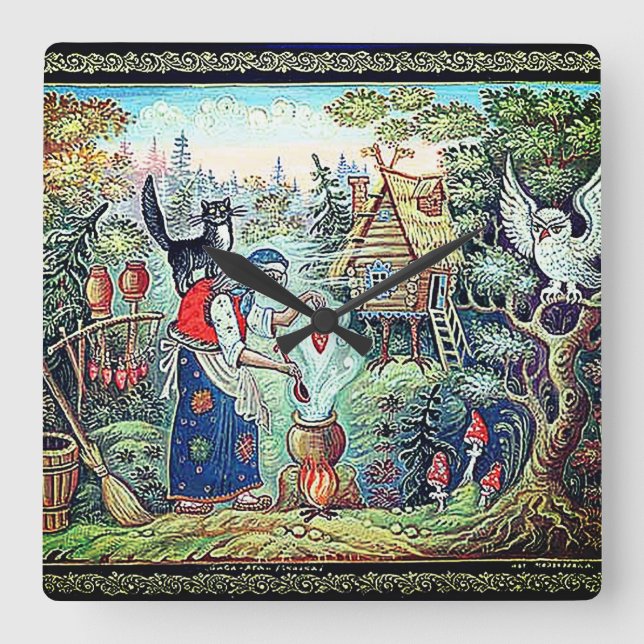 BABA JAGA RUSSIAN FOLKLORE  SQUARE WALL CLOCK (Front)