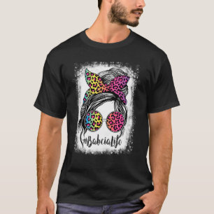 Babcia Life Messy Hair Bun Rainbow Leopard Mother' T-Shirt