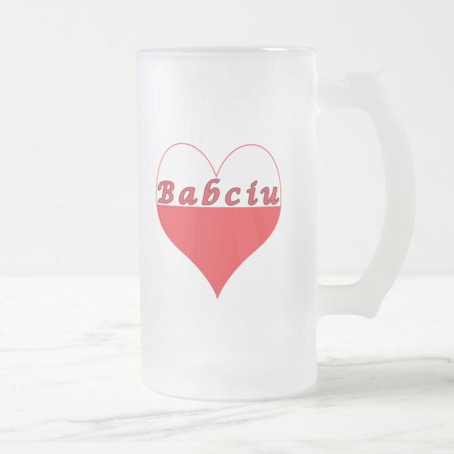 Babciu Polish Heart Frosted Glass Beer Mug (Right)