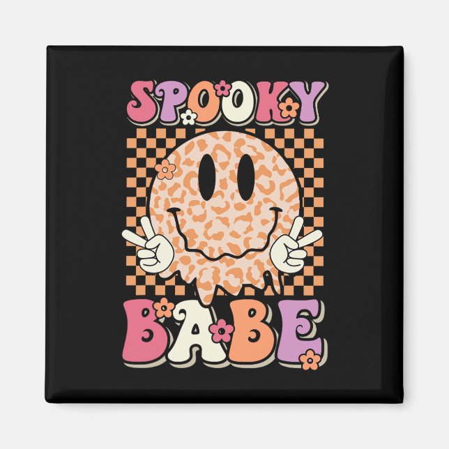 Babe Groovy Halloween Leopard Smile Face Chequered Magnet (Front)
