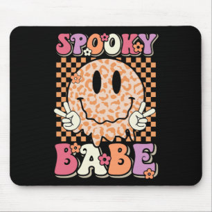 Babe Groovy Halloween Leopard Smile Face Chequered Mouse Pad