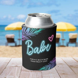 Babe Neon Blue & Pink Tropical Bach Can Cooler