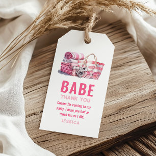 BABE.. Pink Pool Girl Birthday Thank You Favor Gift Tags