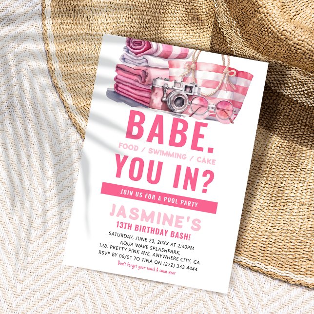 BABE Pink Pool Party Girl Birthday  Invitation (Creator Uploaded)