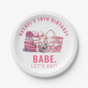 BABE Pink Pool Party Girl Birthday Paper Plate