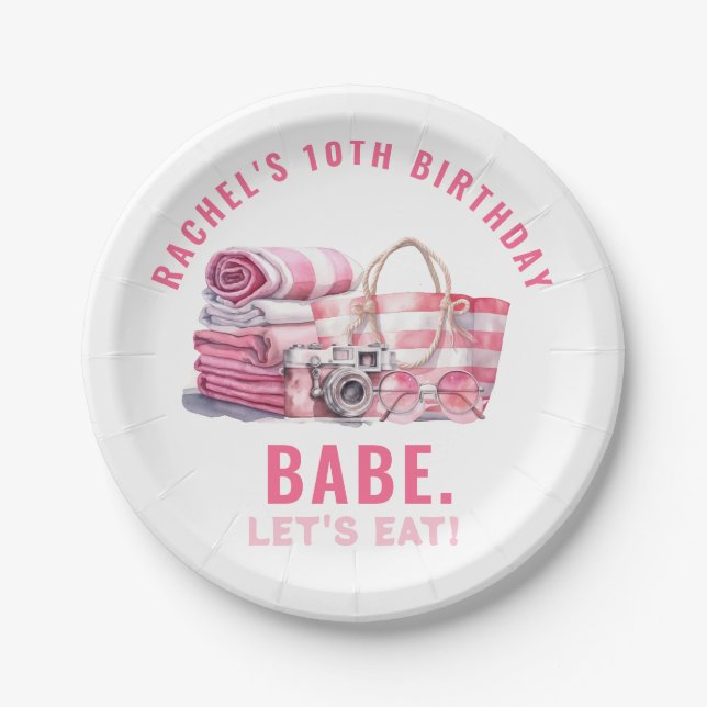 BABE Pink Pool Party Girl Birthday  Paper Plate (Front)
