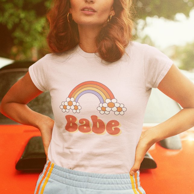Babe Retro Daisy Rainbow Groovy 70s Bachelorette T-Shirt (Creator Uploaded)
