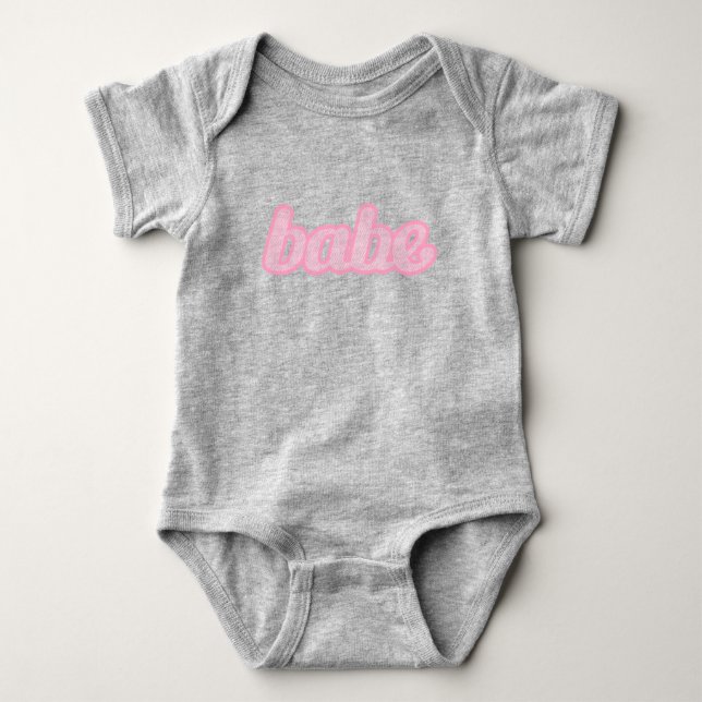 Babe text cute denim graphic pink baby bodysuit (Front)