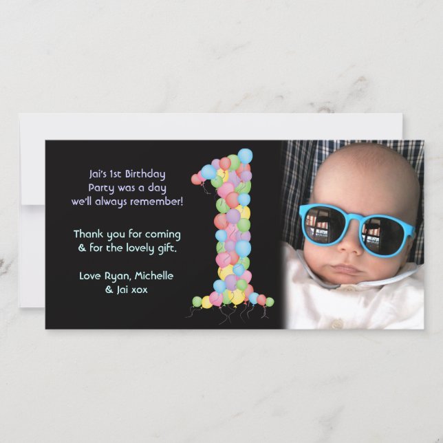 Babies 1st Birthday Thank You Photo Card (Front)
