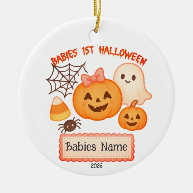 Babies 1st Halloween Customisable Ceramic Tree Decoration (Front)