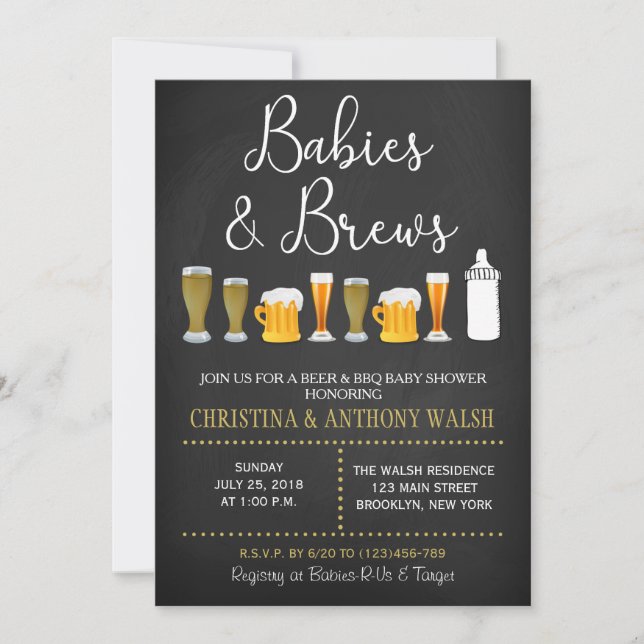 Babies and Brews Baby Shower Chalk BBQ Invitation (Front)