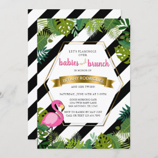 Babies and Brunch Twins Flamingo Baby Shower Invitation