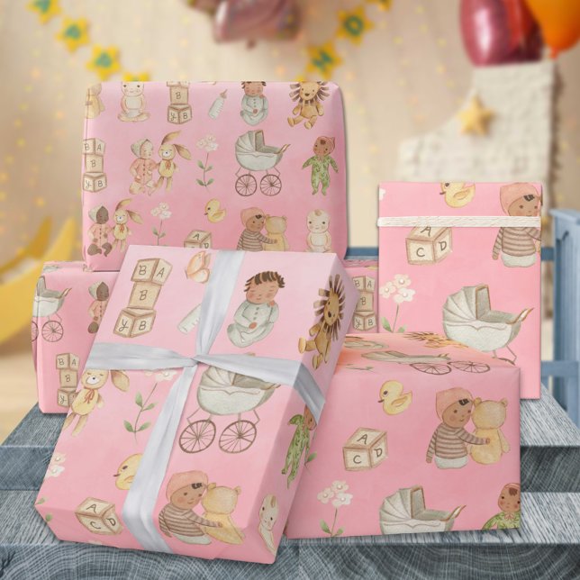 Babies & Animals International Pink Wrapping Paper (Babies & Animals International Pink Gift Wrapping Paper Rolls)