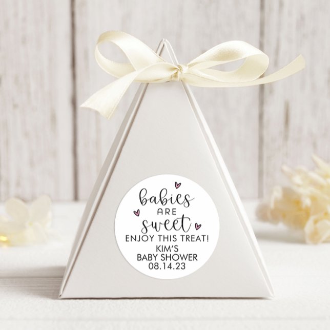 Babies Are Sweet Minimalist Baby Shower Classic Round Sticker (Creator Uploaded)