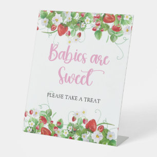 Babies are Sweet   Strawberry Baby Shower Pedestal Sign