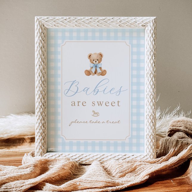Babies are sweet teddy bear Blue gingham Poster (Creator Uploaded)