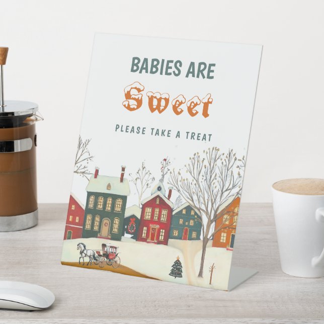 Babies Are Sweet Winter Village Candy Table Decor Pedestal Sign (In SItu)