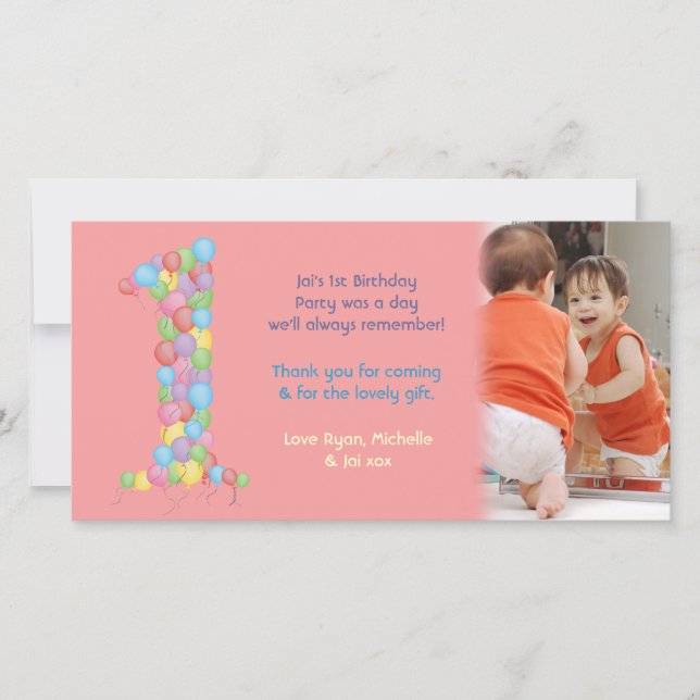 Babies Baby 1st Birthday Thank You Photo Card (Front)