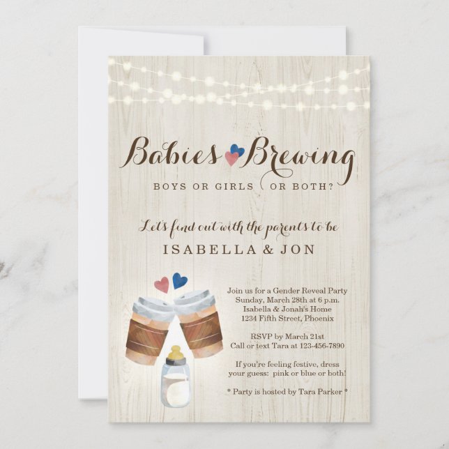 Babies Brewing Coffee Tea Twin Gender Reveal Party Invitation (Front)