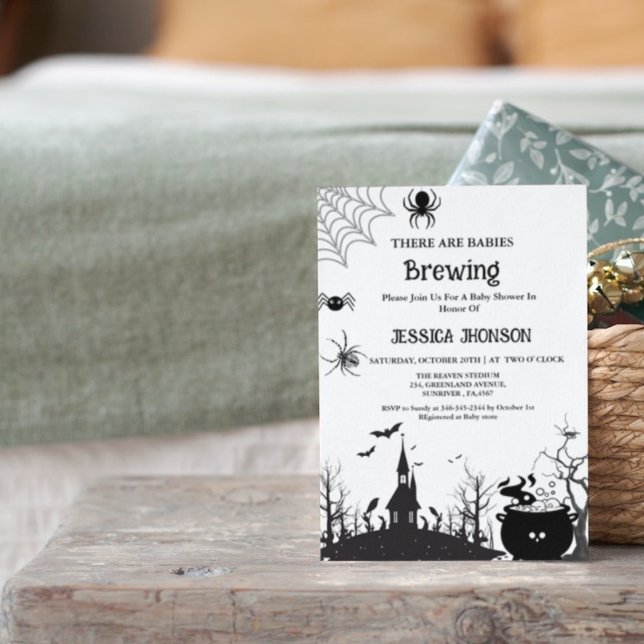 Babies Brewing Twin Halloween Black  Baby shower Invitation (Creator Uploaded)