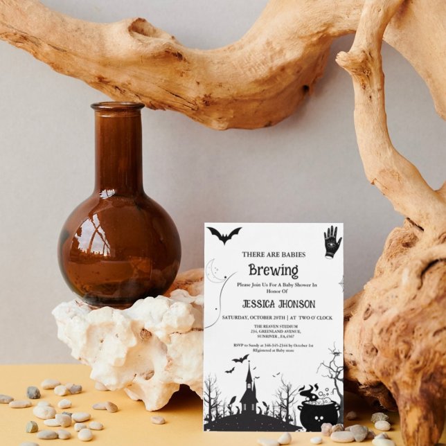 Babies Brewing Twin Halloween Black Baby shower Invitation (Creator Uploaded)